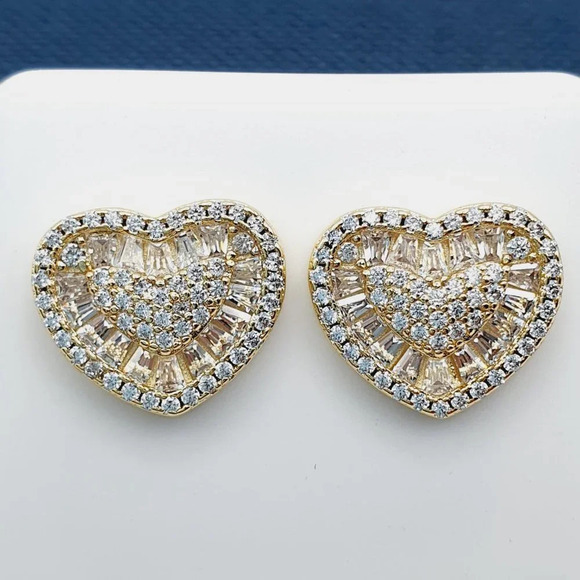 14K Gold Plated Cubic Zircon Earrings, EVBRS567 - Picture 1 of 10